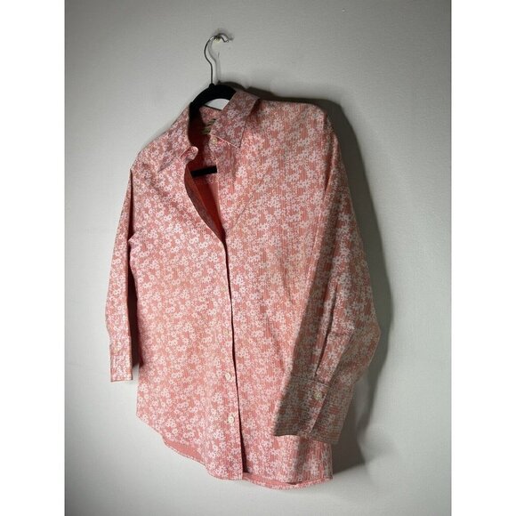 Eddie Bauer Floral Orange Wrinkle Resistant Button Front Shirt Blouse Si… - Picture 2 of 9